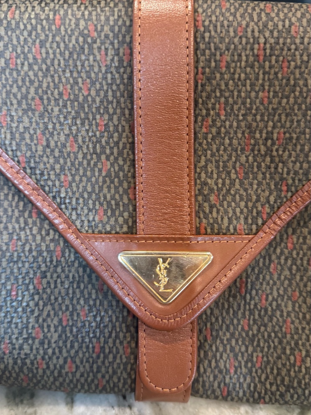 YSL Vintage Signature Monogram Envelope PVC Shoulder Bag with Leather Trim - Picture 3 of 10